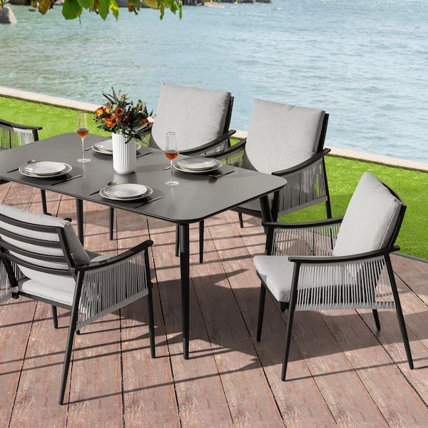 Nuu Garden Black 7-Piece Aluminum and Textilene Rope Outdoor