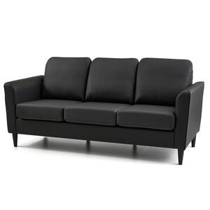 Clara 72.83 in. Black Faux Leather Upholstered 3-Seater Curved Arm Sofa
