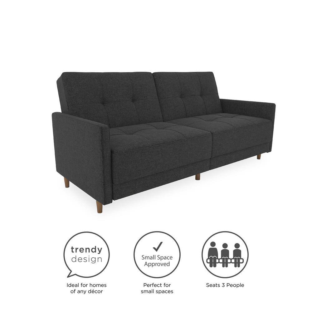 Andora Gray Linen Tufted Twin Sleeper Sofa with Wood Legs