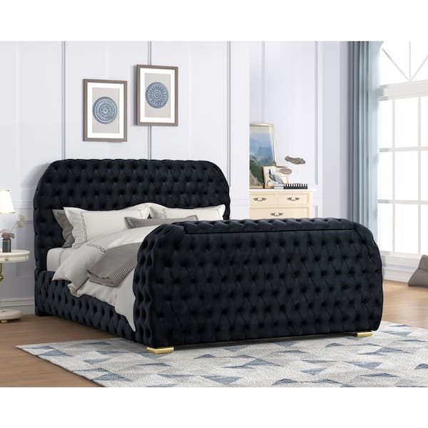 Best Master Furniture Chesterlux Black Wood Frame Queen Platform Bed with TV Lift and Electric Fireplace Footboard