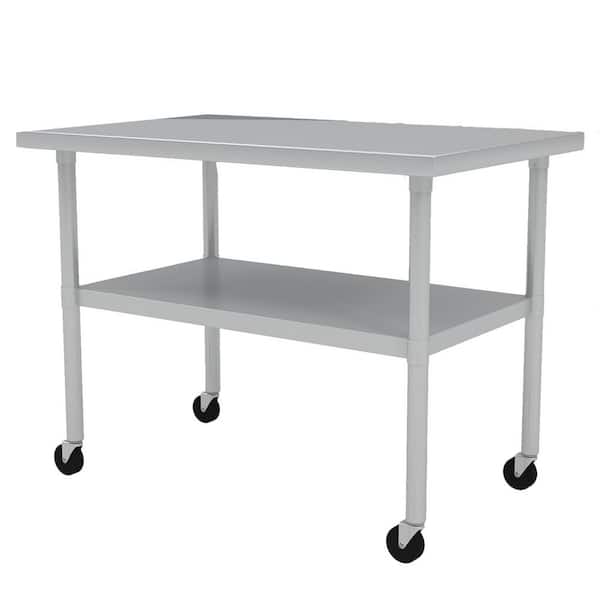 2-Tier Stainless Steel Kitchen Prep Table with Adjustable Undershelf ...