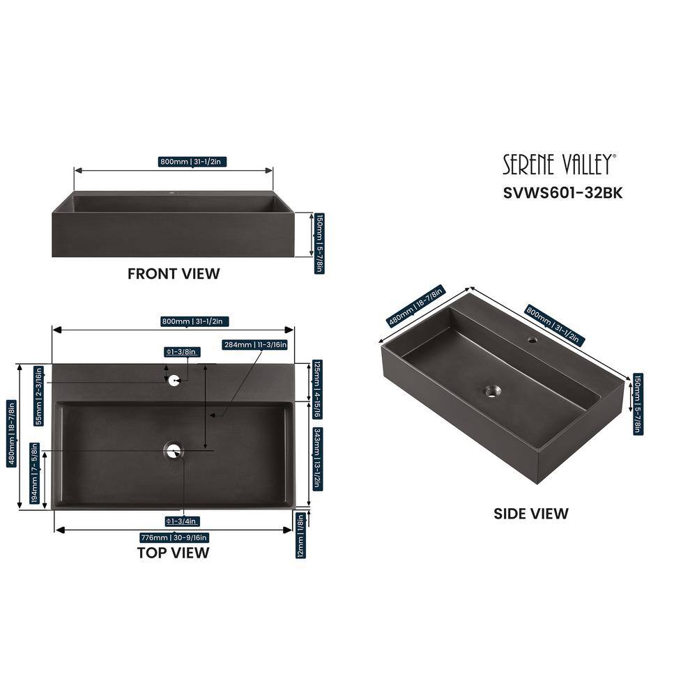 Matte Black Granite Wall-Mount Square Bathroom Sink