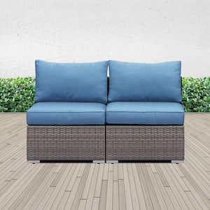 2-Piece Wicker Patio Armless Sofa, Outdoor Sectional Furniture with Cushions, Additional Loveseat for Garden Backyard