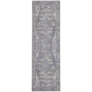 57 Grand Machine Washable Blue Floral 2 ft. x 6 ft. Traditional Runner Area Rug