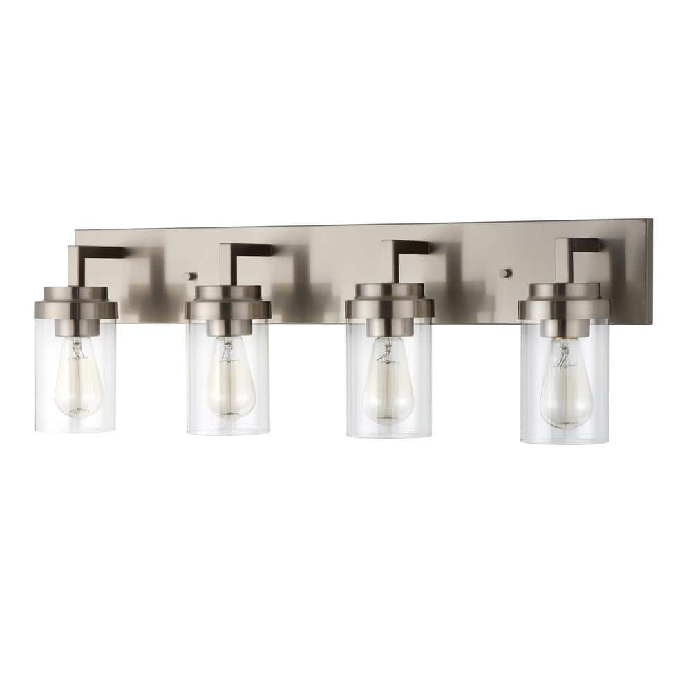 Brushed Nickel 4-Light Cylinder Vanity Light with Clear Glass Shades