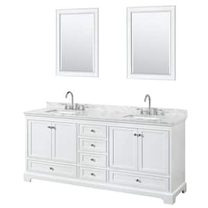 Deborah 80 in. W x 22 in. D x 35 in. H Double Bath Vanity in White with White Carrara Marble Top and 24 in. Mirrors