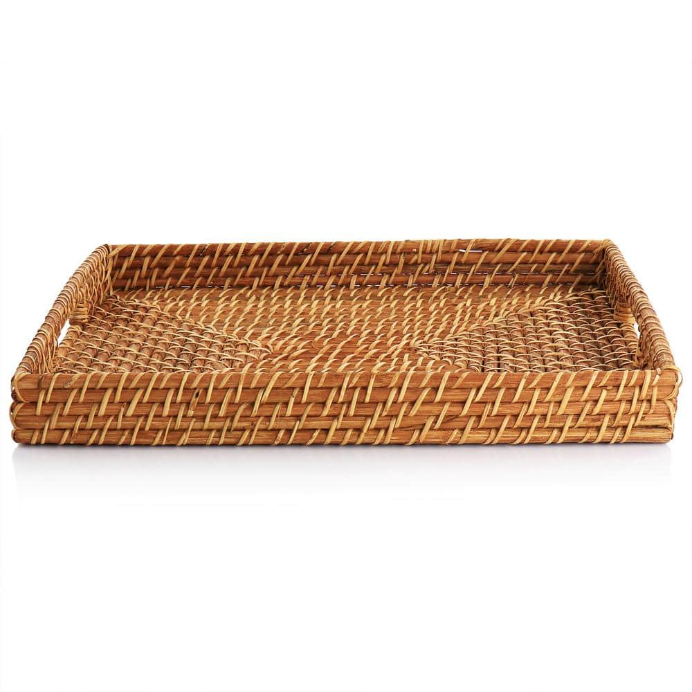 Martha Stewart 16 Inch Light Brown Rattan Woven Serving Tray