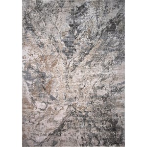 Melo Collection Beige Brown 7 ft. 9 in. x 10 ft. Abstract Modern Fog Area Rug