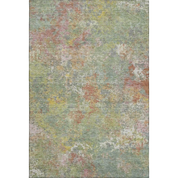 Mayfield Premium Machine Washable Abstract AMF2166 Green 5 ft. x 7 ft. 6 in. Area Rug