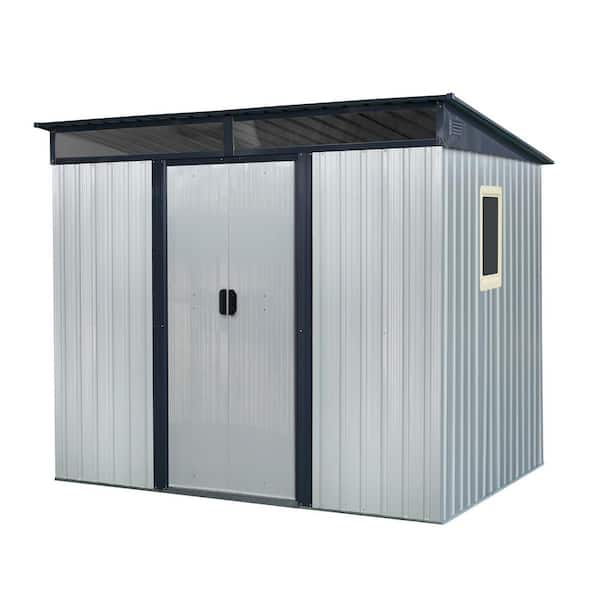8 ft. W x 6ft. D Metal Outdoor Shed with Single Pitched Roof and Double Door and Window (48 sq. ft. ) in White and Black