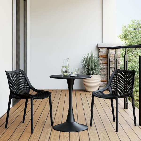 Frond and Form Outdoor Patio Poly Plastic Stacking Curved Dining Side Chair (Set of 2), Black