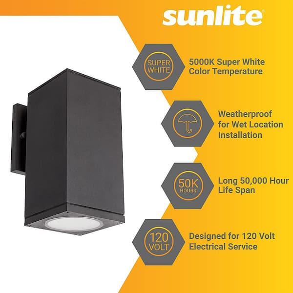 Sunlite 8 in. 1-Light Black LED Outdoor Dimmable 1100 Lumens Rectangle Wall Mount Light Sconce in Daylight, HD02716-1 - The Home Depot