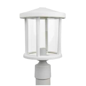 14 in. H x 9 in. W White Decorative Round Post Top Mount Outdoor Light Fixture with Durable Clear Acrylic Lens