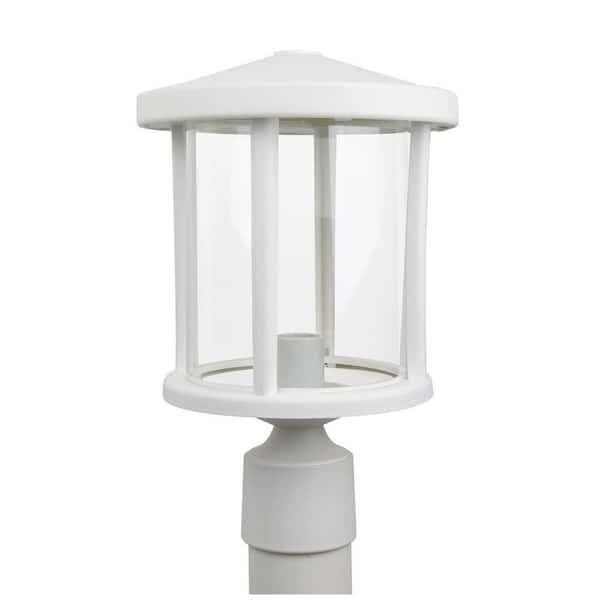 SOLUS 14 in. H x 9 in. W White Decorative Round Post Top Mount Outdoor Light Fixture with Durable Clear Acrylic Lens