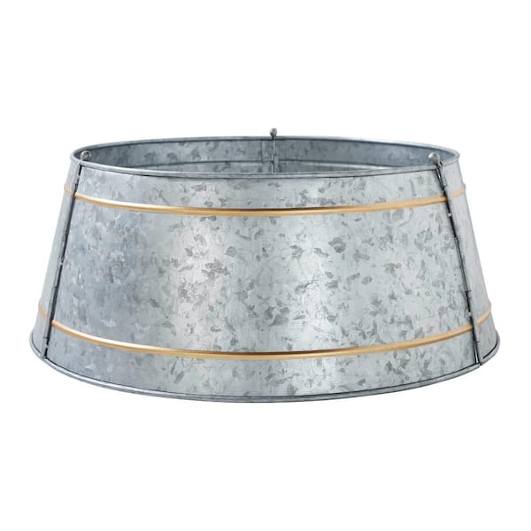 VHC BRANDS Seasons Crest 20 in. Galvanized Silver Metal Christmas Tree Collar