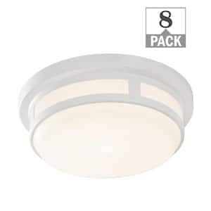 9 in. Round White Indoor Outdoor LED Flush Mount Ceiling Light 600 Lumens 2700K 3000K 4000K Wet Rated (8-Pack)