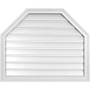 34 in. x 28 in. Octagonal Top Surface Mount PVC Gable Vent: Functional with Brickmould Frame