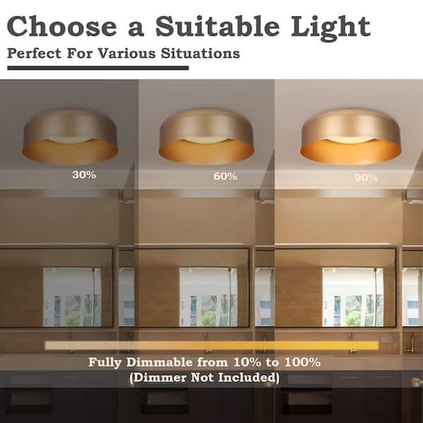 14 in. Modern Mid-century Dark Gold 24-Watt Integrated LED Flush Mount Light, Aluminum Dome Ceiling Light for Hallways