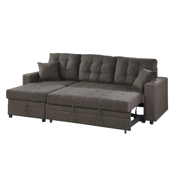 Venetian Worldwide 88 in. 2-Piece Ash Black Tufted Linen Twin Size 3-Seat Sofa Bed