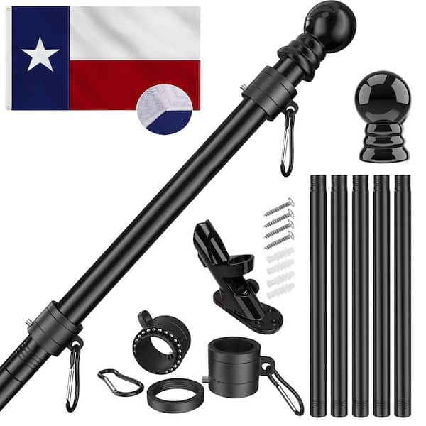 FlagStars 3 ft. x 5 ft. Nylon Texas Flag 2-Sided House Flag with 6 ft. Flagpole Kit - Black