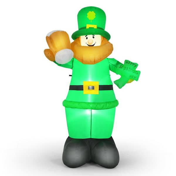 Costway 8 ft. Green St Patrick's Day Inflatable Leprechaun Irish Day Blow up Lighted Giant Doll