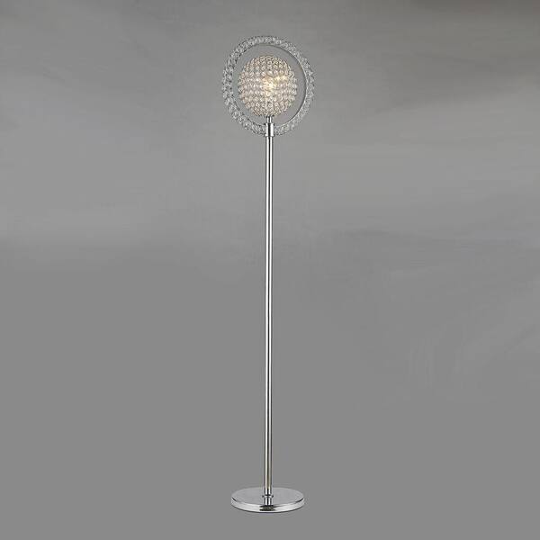 Warehouse of Tiffany Disco Style 63 in. Chrome Indoor Floor Lamp with Crystal Ball Shade