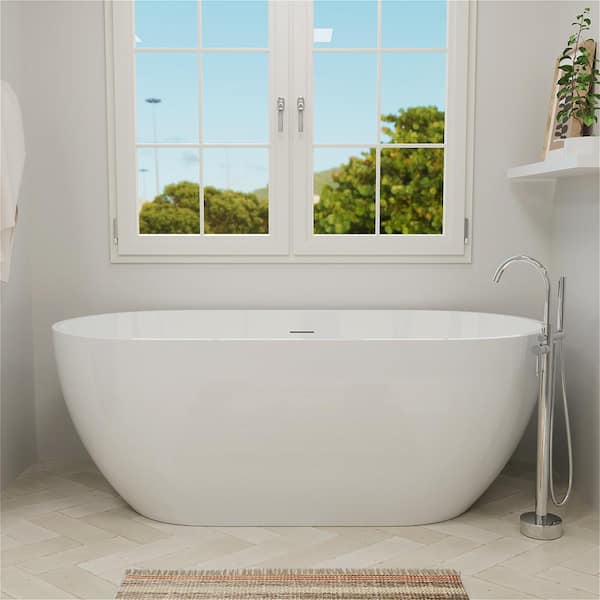 MYCASS 70 in. x 30.7 in. Acrylic Flatbottom Freestanding Soaking Bathtub with Center Drain in White