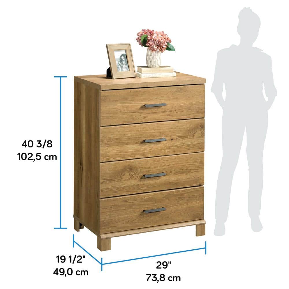 Timber Oak 4-Drawer Chest with Metal Handles
