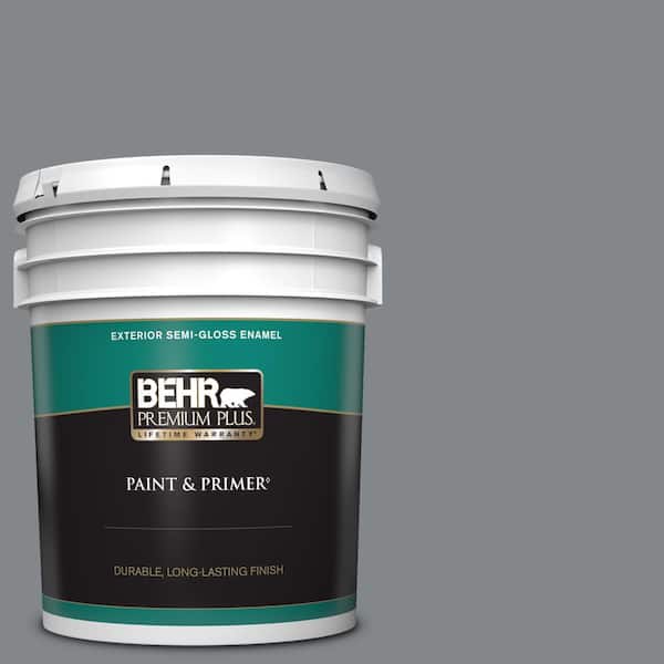 BEHR PREMIUM PLUS 5 gal. #N500-5 Magnetic Gray color Semi-Gloss Enamel Exterior Paint & Primer