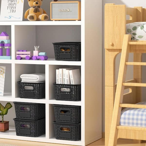 Black 10 in. x 4 in. Plastic Decorative Basket Set of 8 with Lid and Label