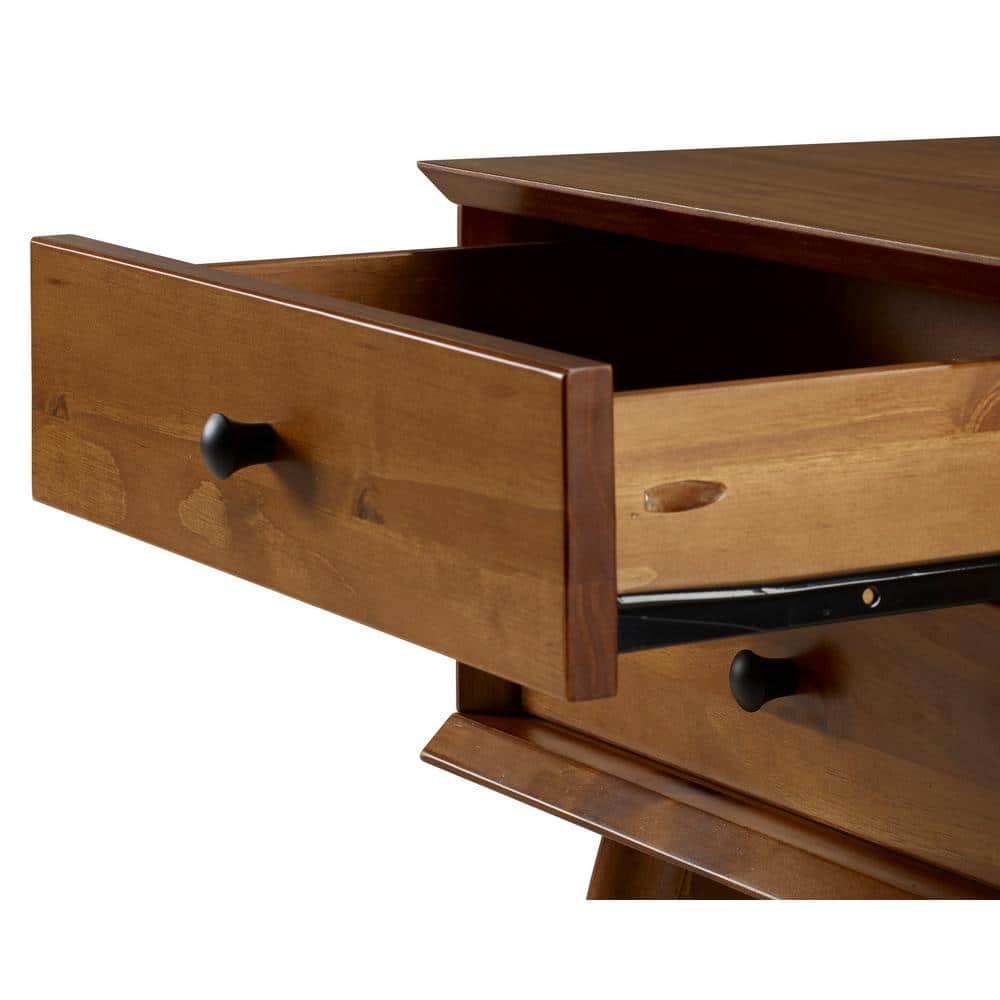 Castanho Solid Wood Mid-Century Modern 2-Drawer Nightstand