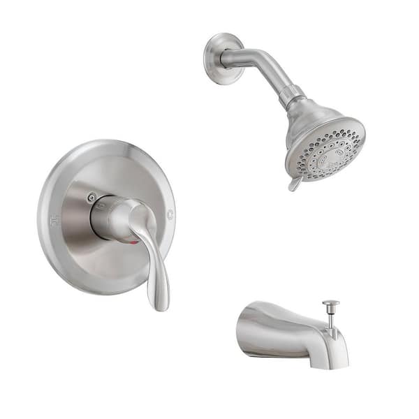 5-Spray Patterns with 1.8 GPM 3.74 in. Round Wall Mount Rainfall Fixed Shower Head with Tub Spout in Brushed Nickel