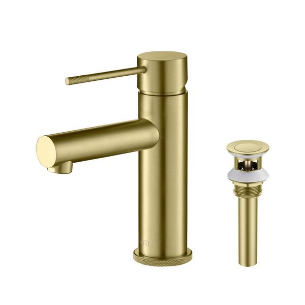 KIBI Single Handle Lever Handle Single Hole Bathroom Sink Faucet with Supply Lines and Pop-Up Drain in Brushed Gold