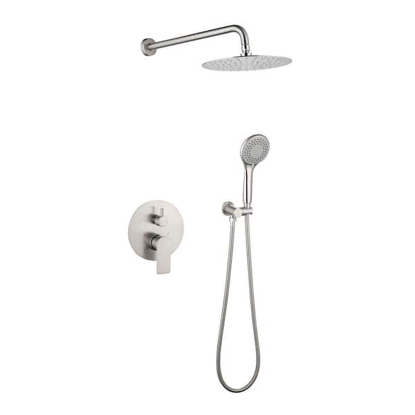 Single-Handle Wall Mount 2-Spray Round Dual Fixed and Handheld Shower Head 2.5 GPM in Brushed Nickel