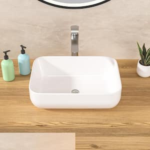 20 in. Rectangular Bathroom Ceramic Single Bowl Vessel Sink in White