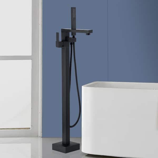 Satico 42 7/8-in. 1-Handle Freestanding Bathtub Faucet with Hand Shower Head in Matte Black