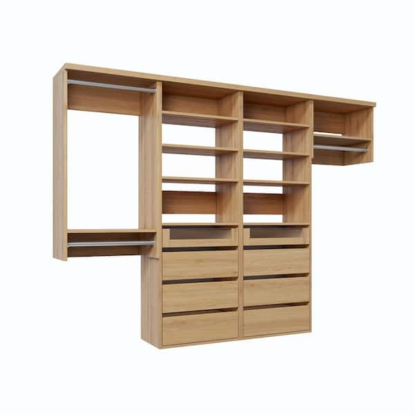 VIA Closets 102 in. W Natural Oak Reach-in Wall-Mount 3-Rod 8-Reveal ...