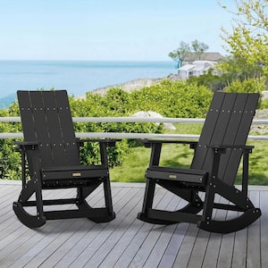 Doda Black Plastic Adirondack Rocking Chair Porch Rockers, Outdoor Rocking Chair (Set of 2)