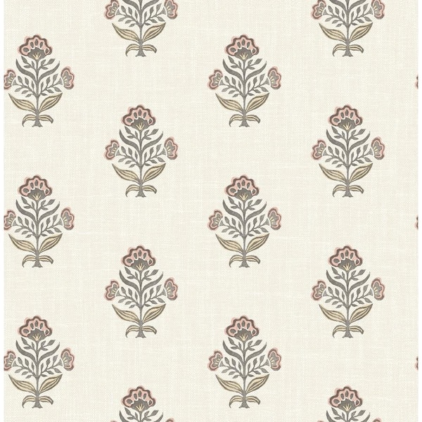 Chesapeake Hollyhock Rust Red Floral Crest Wallpaper Sample