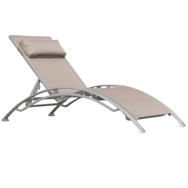 Clihome Patio Recliner Chairs with Adjustable Backrest and Removable Pillow Khaki 2 Lounge Chair (2-Pieces)