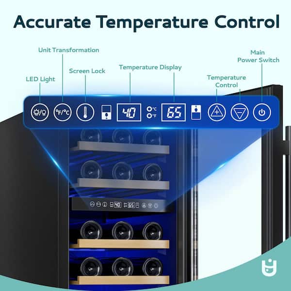 15 in. Dual Zone 30-Bottle Undercounter/ Freestanding Wine Cooler in Black
