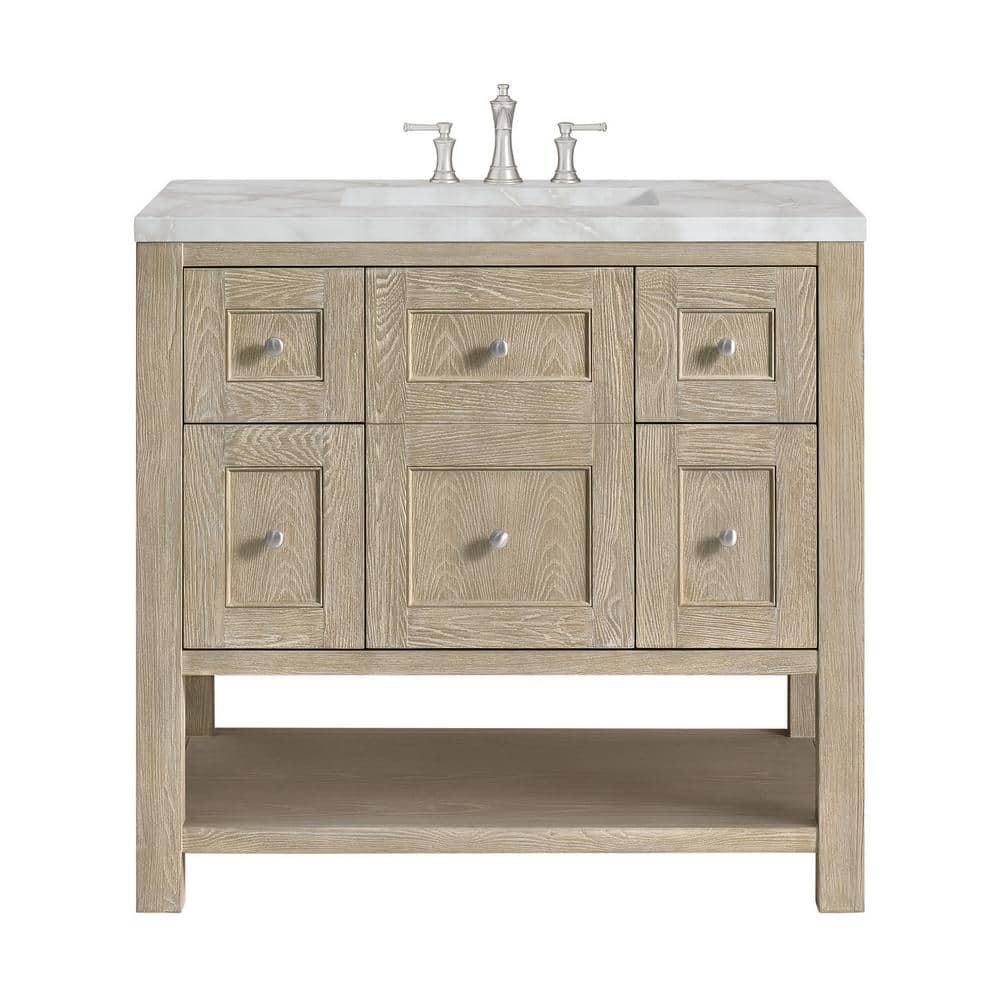 Breckenridge 36 in. W x 23.5 in. D x 34.18 in. H Single Bathroom Vanity Whitewashed Oak and Victorian Silver Quartz Top