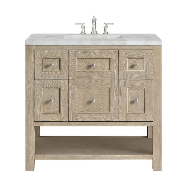 James Martin Vanities Breckenridge 36 in. W x 23.5 in. D x 34.18 in. H Single Bathroom Vanity Whitewashed Oak and Victorian Silver Quartz Top