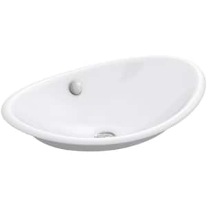 Iron Plains 21 in. Oval Vessel Cast Iron Bathroom Sink in White with White Painted Underside