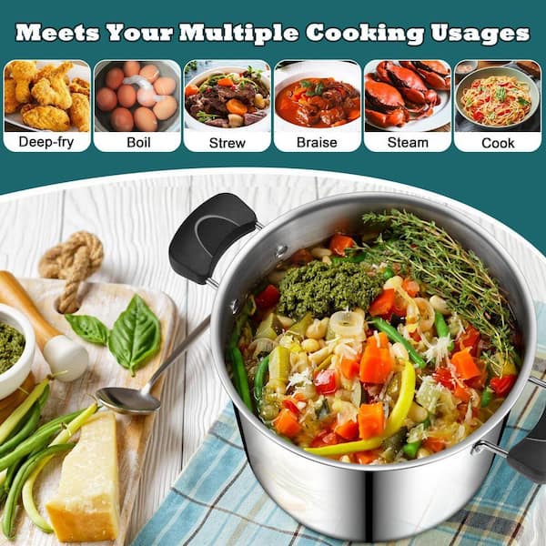 Stainless Steel 10 qt. Stock Pot with Clear Lid, Tri-Ply