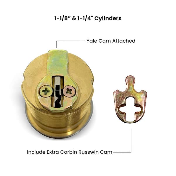 Cylinder, 1 x 1-7/8 tail Piece, for 1-3/4 or 2-1/4 door Schlage Key - Satin  Brass