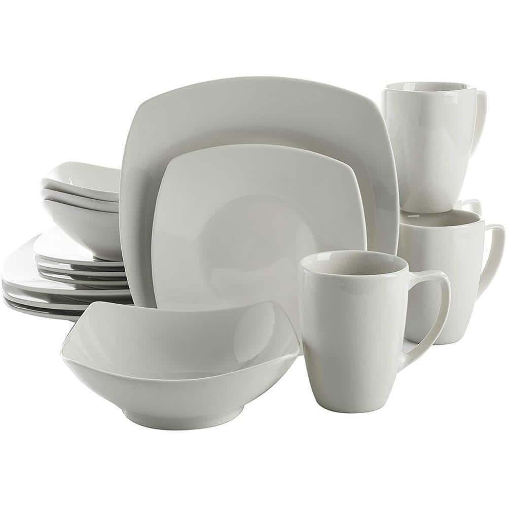 White Square Porcelain Dinnerware Set for 8, 32 Pieces