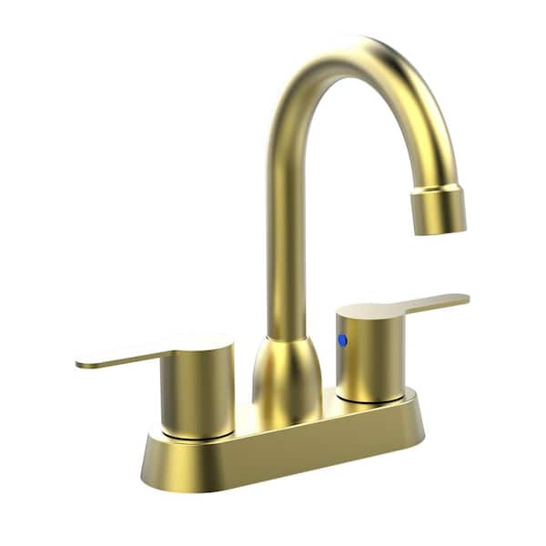 AIMADI 4 in. Centerset Double Handle High Arc Bathroom Faucet with Swivel Spout Brass 3-Hole Bathroom Sink Taps in Brushed Gold
