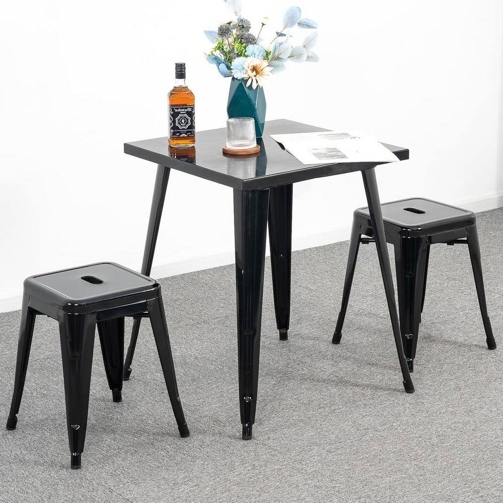 18 Inch Industrial Metal Stools Set of 2, Black