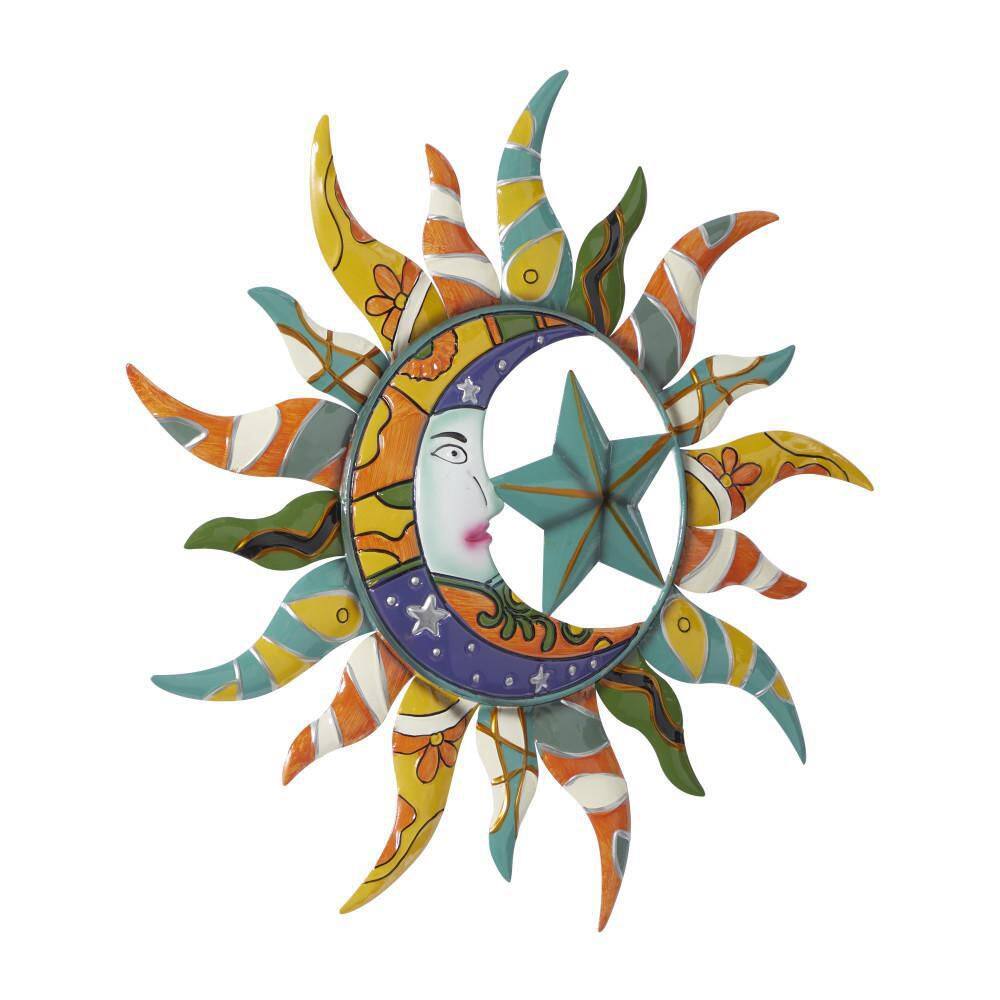 Multi-Colored Metal Sun Moon and Starburst Wall Sculpture